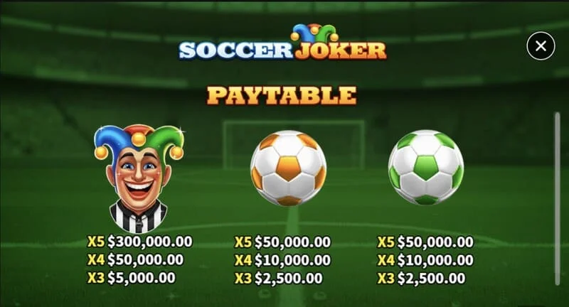 Soccer Joker - kifizetési táblázat, első oldal